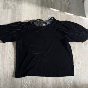 🧡3/15 GAP Velvet Puff Sleeve Top Black Women's SP